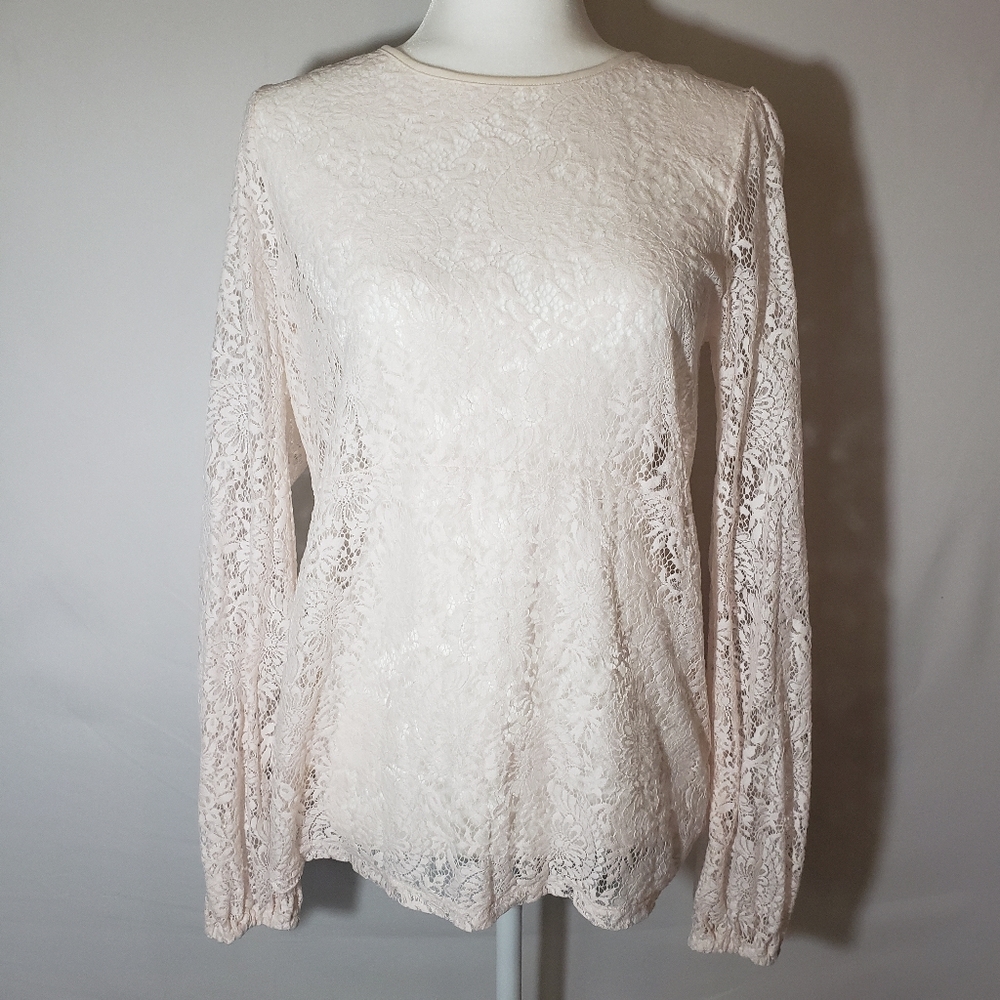 Michael Michael Kors Sheer Lace Blush Cream Top